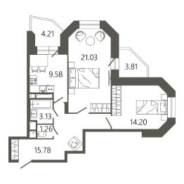 2-комн.кв., 69 м², этаж 11