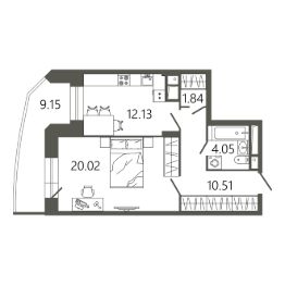 1-комн.кв., 51 м², этаж 9
