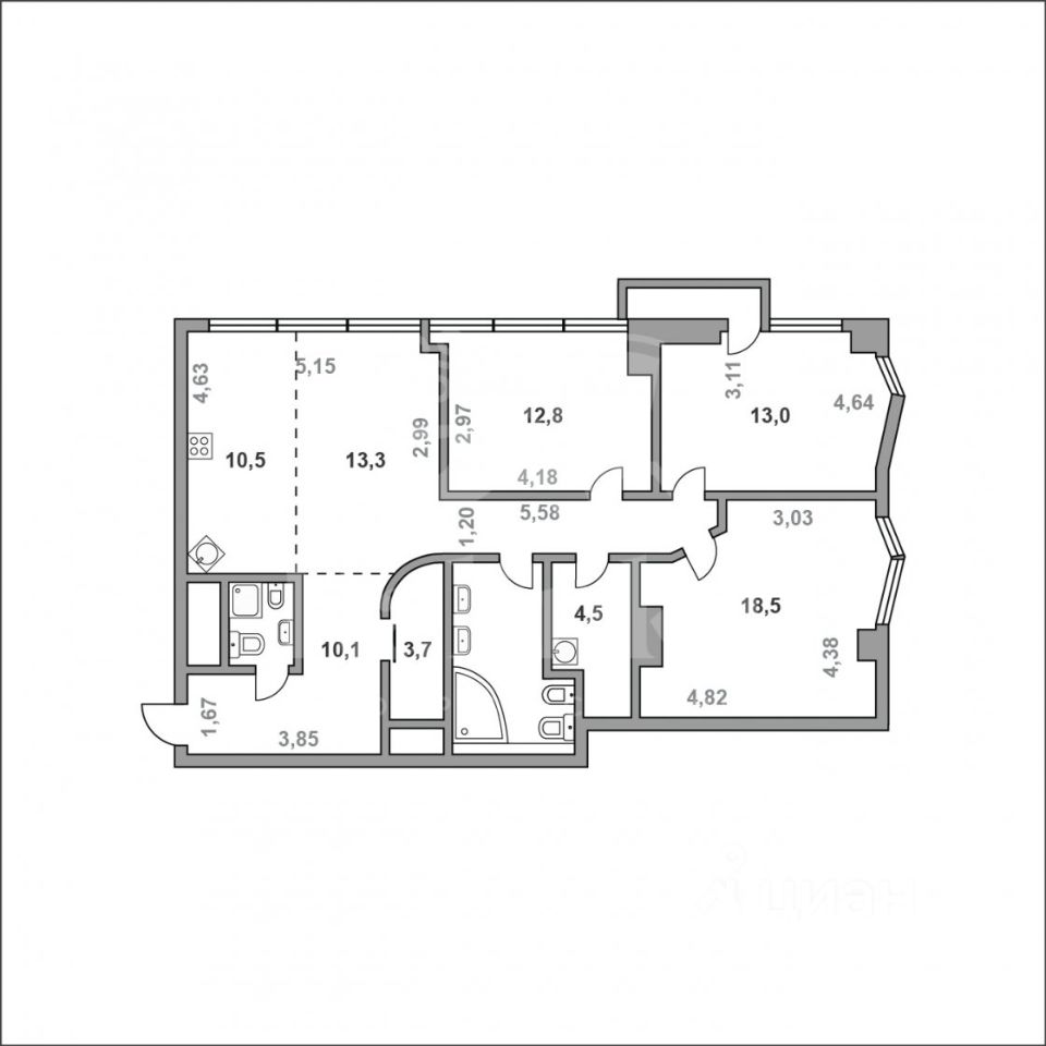 Продажа четырехкомнатной квартиры 104м² ул. Советской Армии, 6, Москва ...