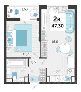 2-комн.кв., 47 м², этаж 9