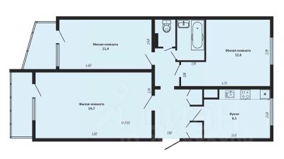 3-комн.кв., 67 м², этаж 7