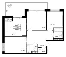 3-комн.кв., 83 м², этаж 2