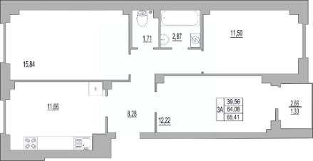 3-комн.кв., 65 м², этаж 7