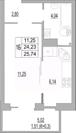 студия, 26 м², этаж 7