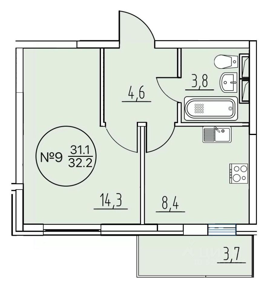 Продажа однокомнатной квартиры 32,2м² ул. Льва Толстого, 17, Данков,  Липецкая область, Данковский район - база ЦИАН, объявление 294439285