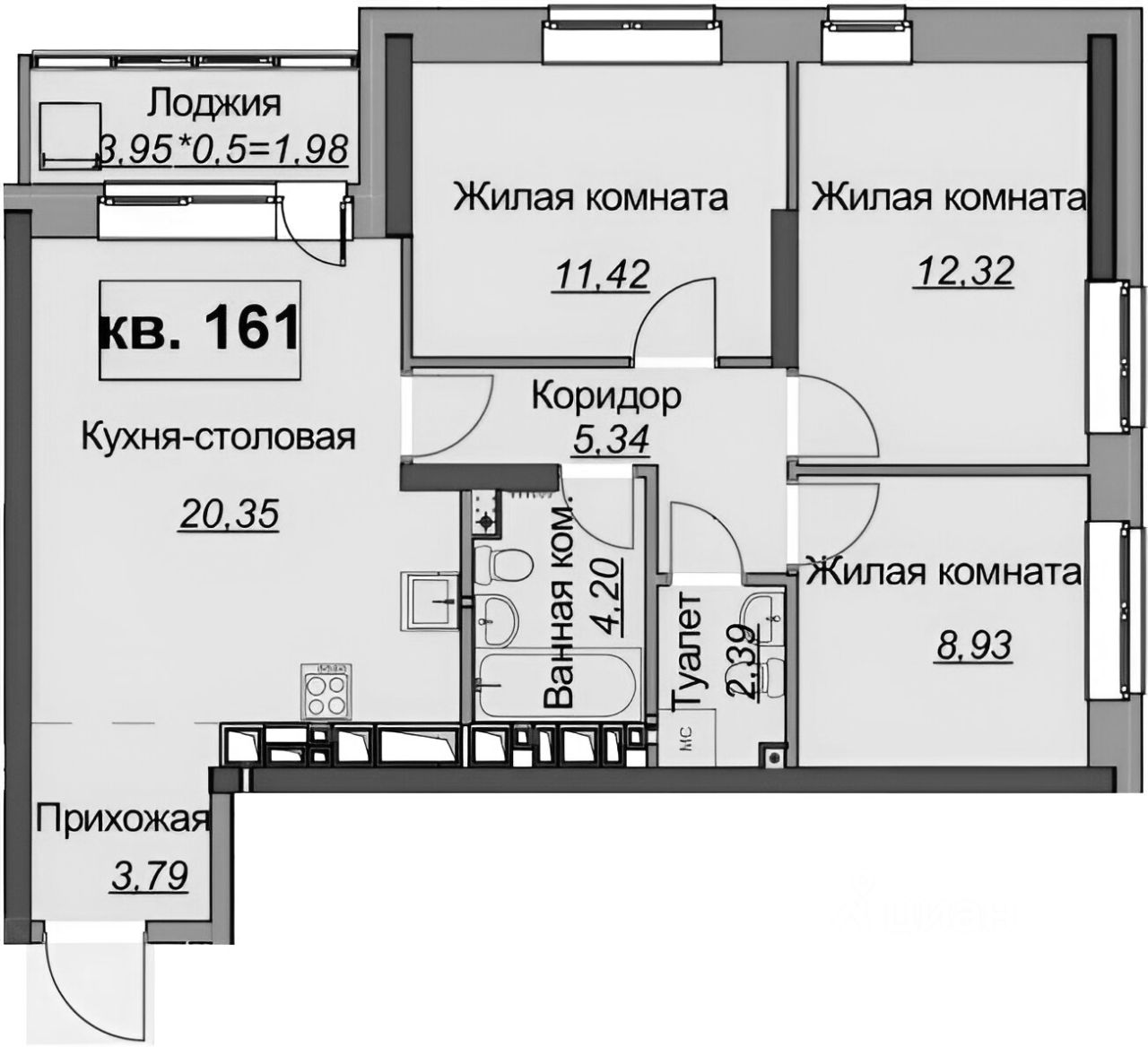Планировка этой квартиры по данным Циан