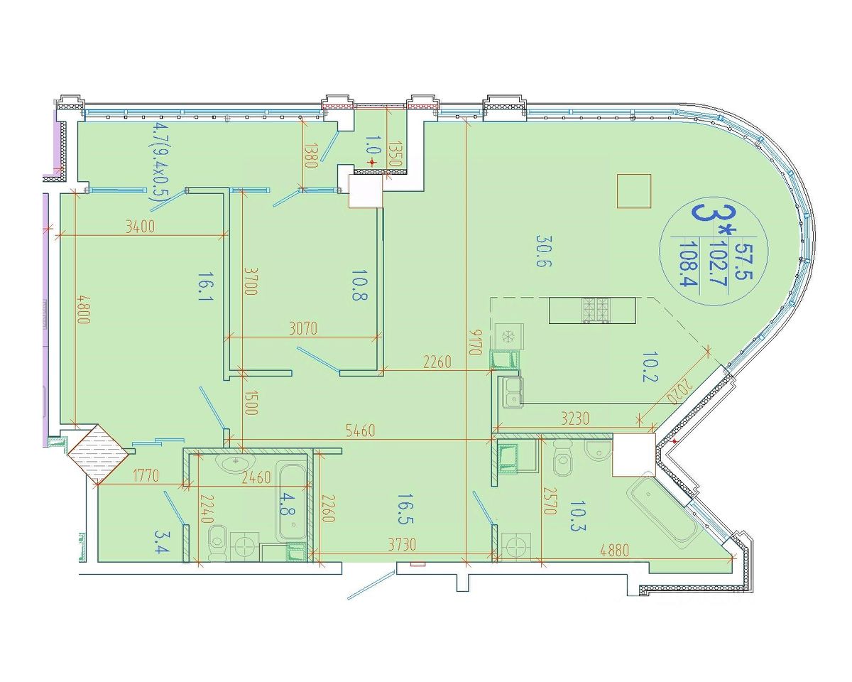 Продаю трехкомнатную квартиру 108,4м² ул. Имени 40-летия Победы, 33Г,  Краснодар, Краснодарский край - база ЦИАН, объявление 294468380