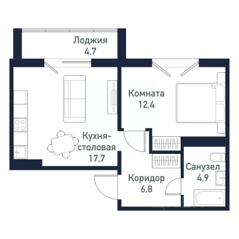 1-комн., 41,6 м², 2/10 этаж