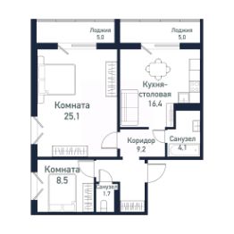 2-комн.кв., 65 м², этаж 4