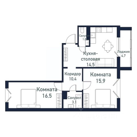 2-комн., 62,1 м², 7/10 этаж