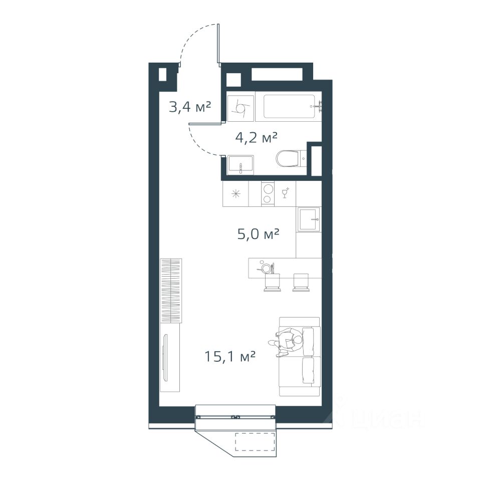 Продажа однокомнатной квартиры 28м² Владивосток, Приморский край, Дом на  Востоке жилой комплекс - база ЦИАН, объявление 294538675