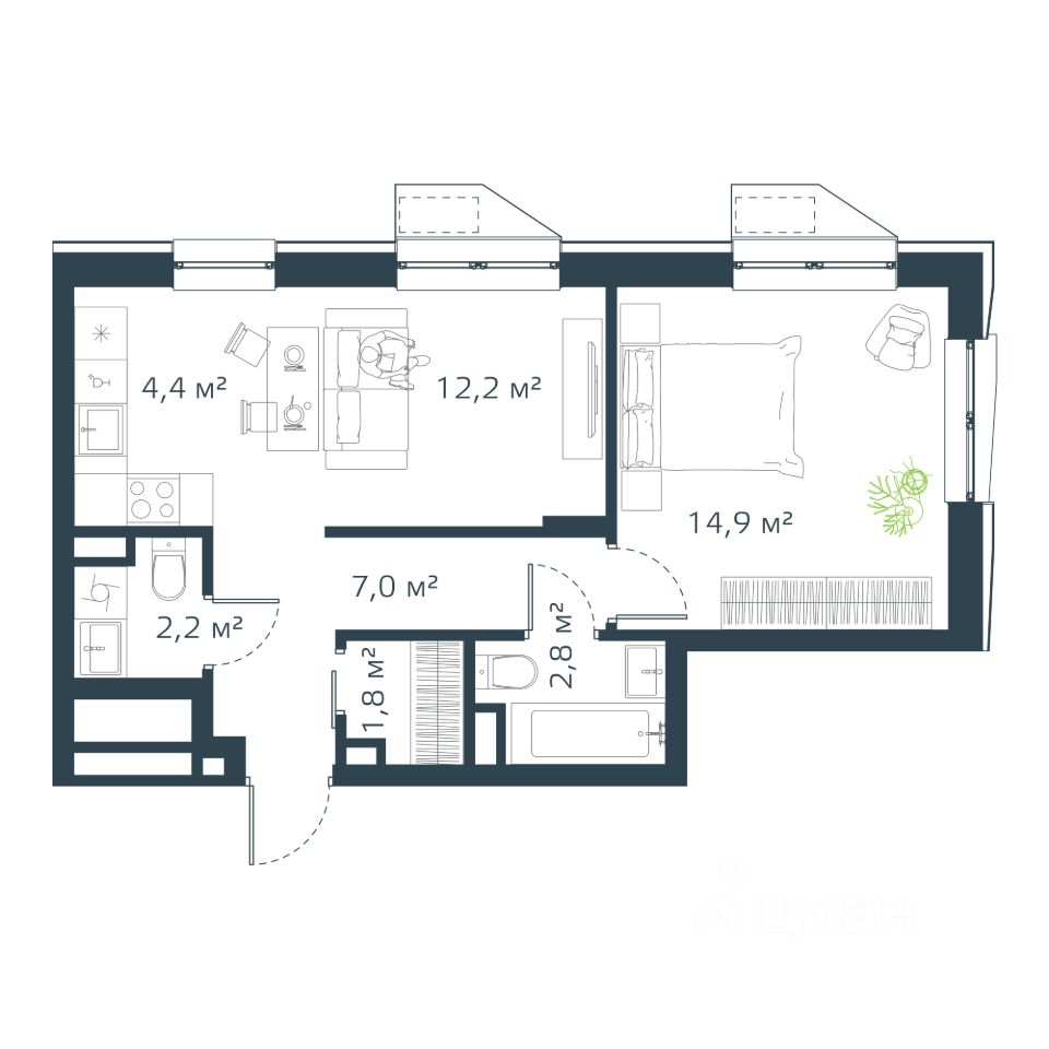 Продажа двухкомнатной квартиры 45,8м² ул. Басаргина, Владивосток,  Приморский край - база ЦИАН, объявление 294538687