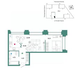 2-комн.кв., 41 м², этаж 31