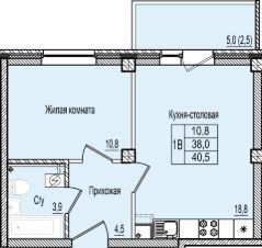 1-комн.кв., 41 м², этаж 1