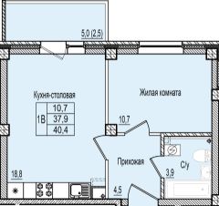 1-комн.кв., 40 м², этаж 1