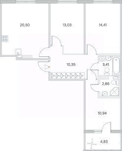 3-комн.кв., 78 м², этаж 3