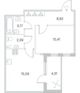 1-комн.кв., 42 м², этаж 1