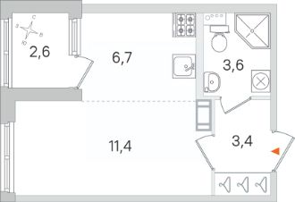 студия, 26 м², этаж 2