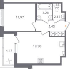 1-комн.кв., 45 м², этаж 3