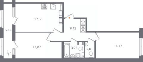 2-комн.кв., 66 м², этаж 16