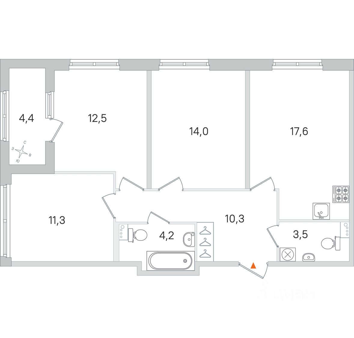 Продажа трехкомнатной квартиры 75,6м² Пушкин, Дубровский жилой комплекс, м.  Шушары - база ЦИАН, объявление 294621175