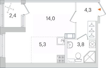 студия, 29 м², этаж 1