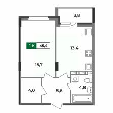 1-комн.кв., 45 м², этаж 14