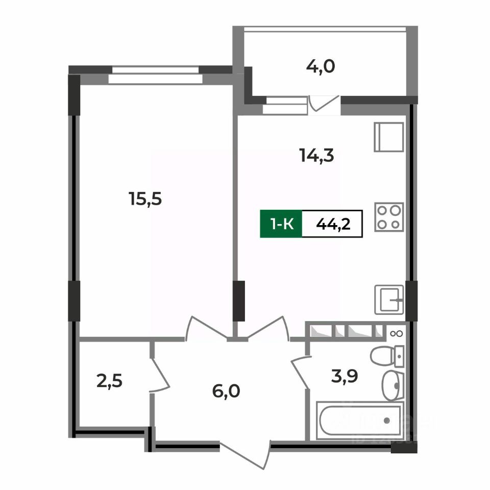 Продаю однокомнатную квартиру 44,2м² ул. Зои Космодемьянской, 28/1, Ковров,  Владимирская область, Ковровский район - база ЦИАН, объявление 294660170