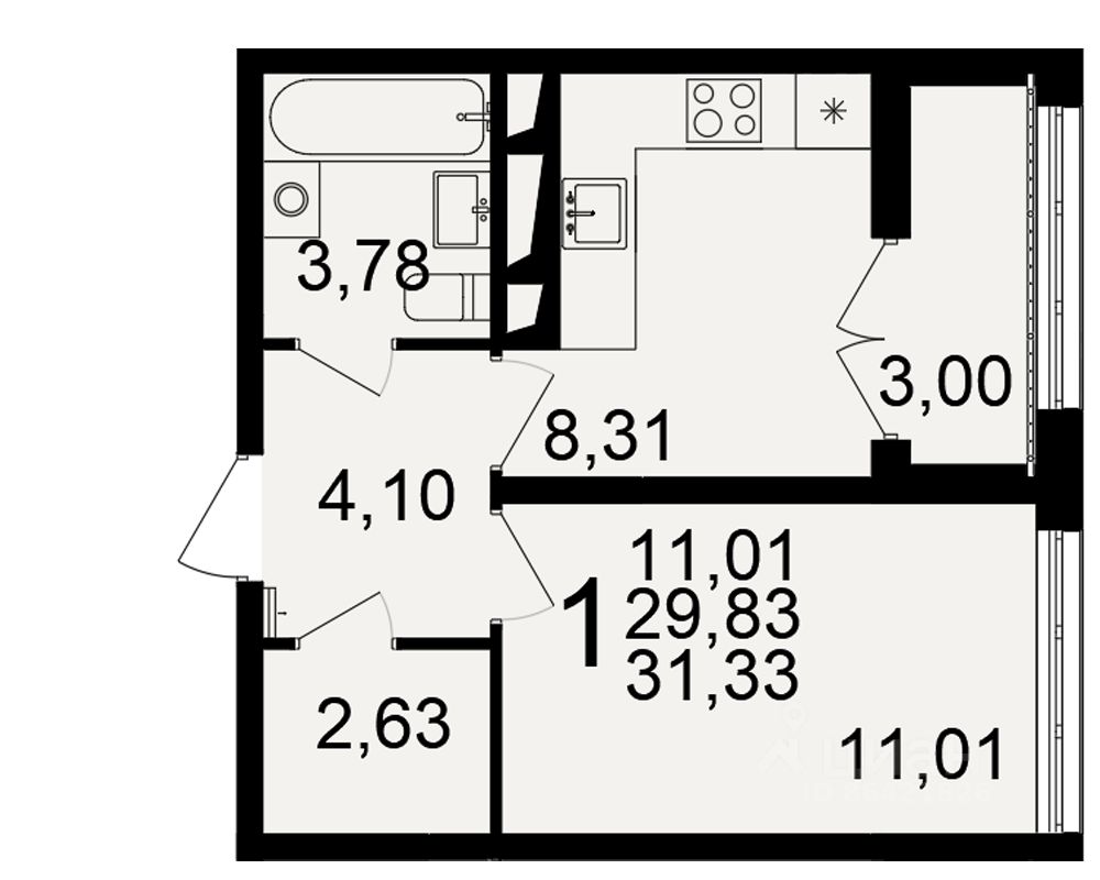 1-комн.кв., 31,3 м², 2/18 этаж