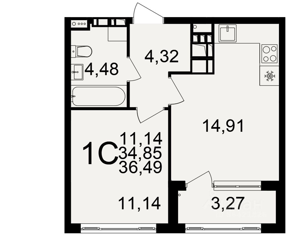 1-комн.кв., 36,5 м², 17/20 этаж