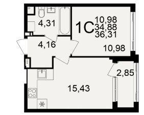 1-комн.кв., 36 м², этаж 4