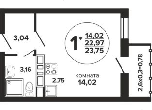 студия, 24 м², этаж 10