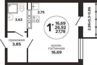 студия, 28 м², этаж 20