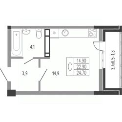 студия, 25 м², этаж 2