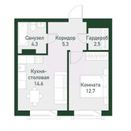 1-комн.кв., 39 м², этаж 3