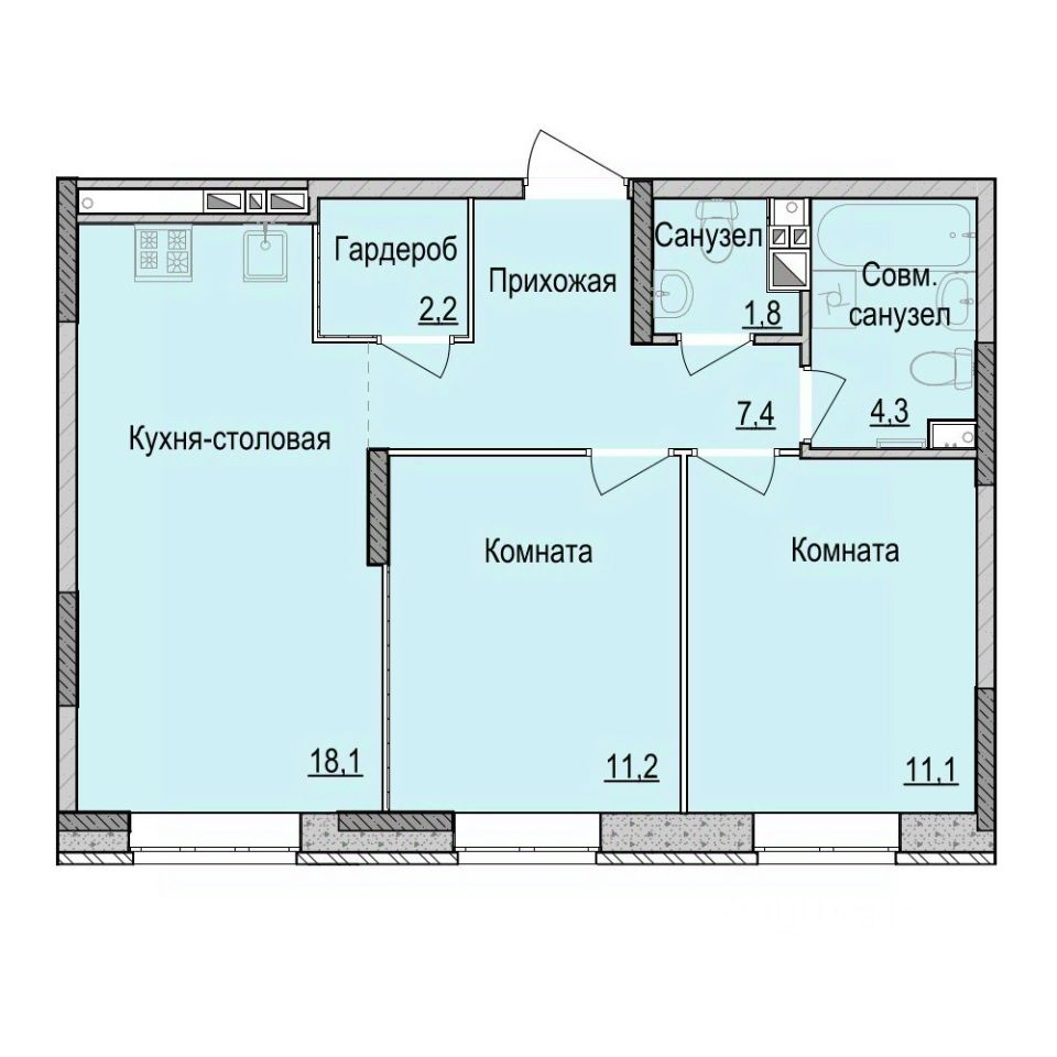 Продаю двухкомнатную квартиру 56,1м² 1, Ижевск, Удмуртская респ., Культбаза  жилой район, 2-й микрорайон, Утро на Репина жилой комплекс - база ЦИАН,  объявление 264711641