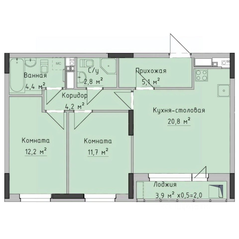 Продаю двухкомнатную квартиру 63,3м² ул. Холмогорова, 89, Ижевск,  Удмуртская респ. - база ЦИАН, объявление 260128871