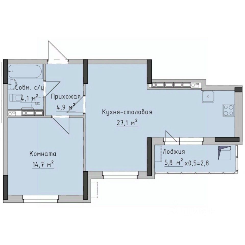 Купить однокомнатную квартиру 53,5м² ул. Холмогорова, 89, Ижевск,  Удмуртская респ. - база ЦИАН, объявление 272380476