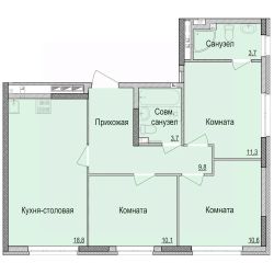 3-комн.кв., 68 м², этаж 1