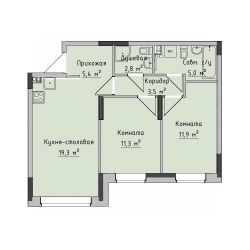 2-комн.кв., 59 м², этаж 1