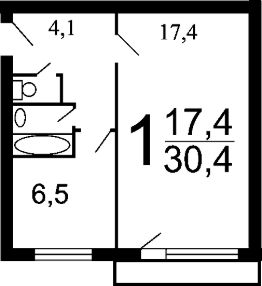 1-комн.кв., 31 м², этаж 4