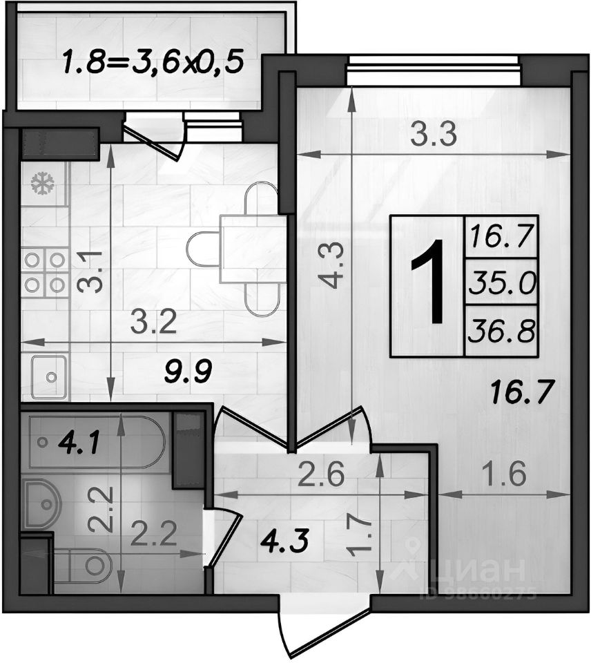 Планировка этой квартиры по данным Циан