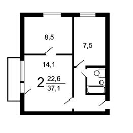 2-комн.кв., 37 м², этаж 9