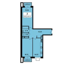 2-комн.апарт., 65 м², этаж 16