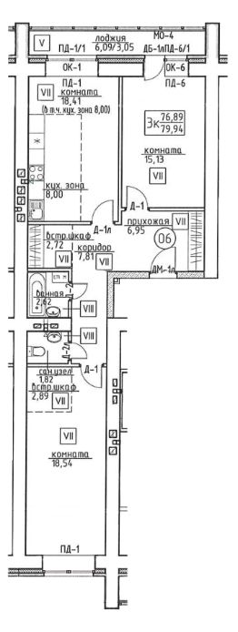 3-комн.кв., 80 м², этаж 7