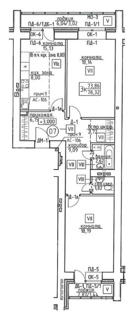 3-комн.кв., 78 м², этаж 9