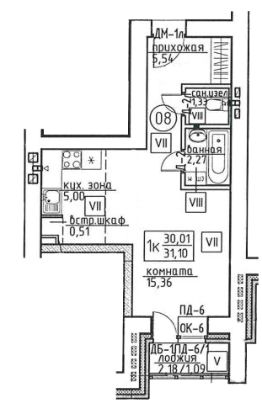 1-комн.кв., 31 м², этаж 9