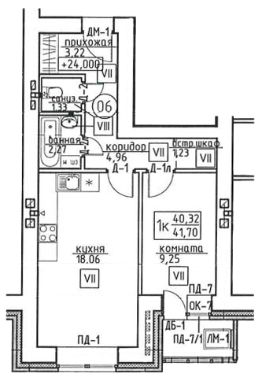 1-комн.кв., 42 м², этаж 3