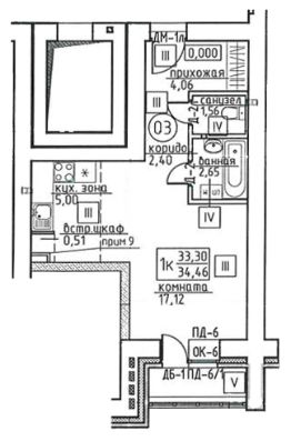 1-комн.кв., 34 м², этаж 1