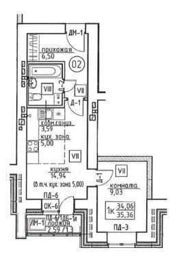 1-комн.кв., 35 м², этаж 5